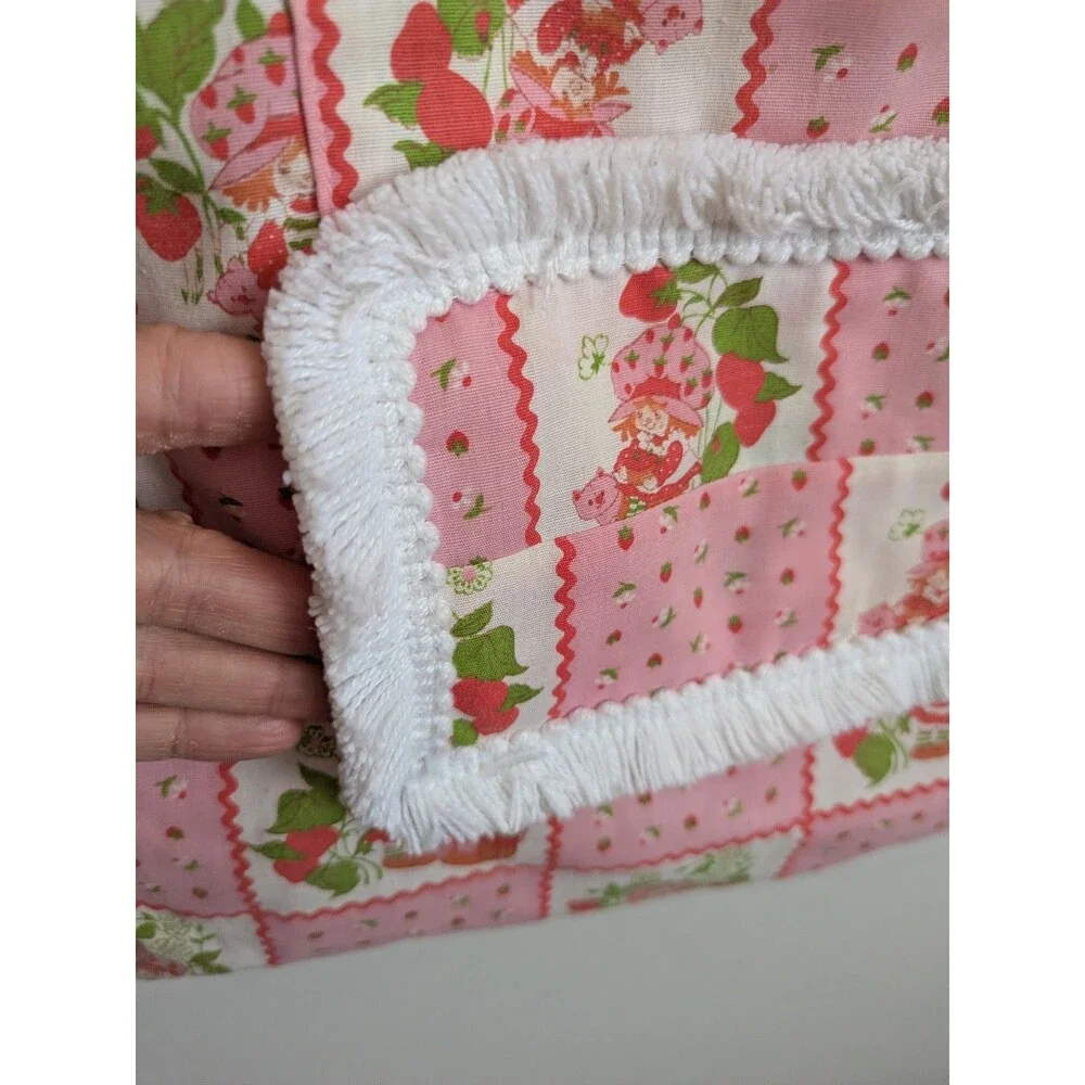 Vintage Handmade Strawberry Shortcake Fabric Pillowcase Zip Sleepover Pockets